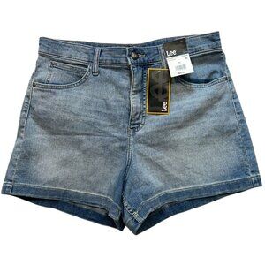 Lee Womens Regular Fit Denim Jean Shorts Stretch Size 14 Blue Light Wash Pockets